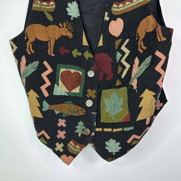 Vintage Samara Wildlife Moose Fish Abstract Black Vest Size Medium - Picture 3 of 8